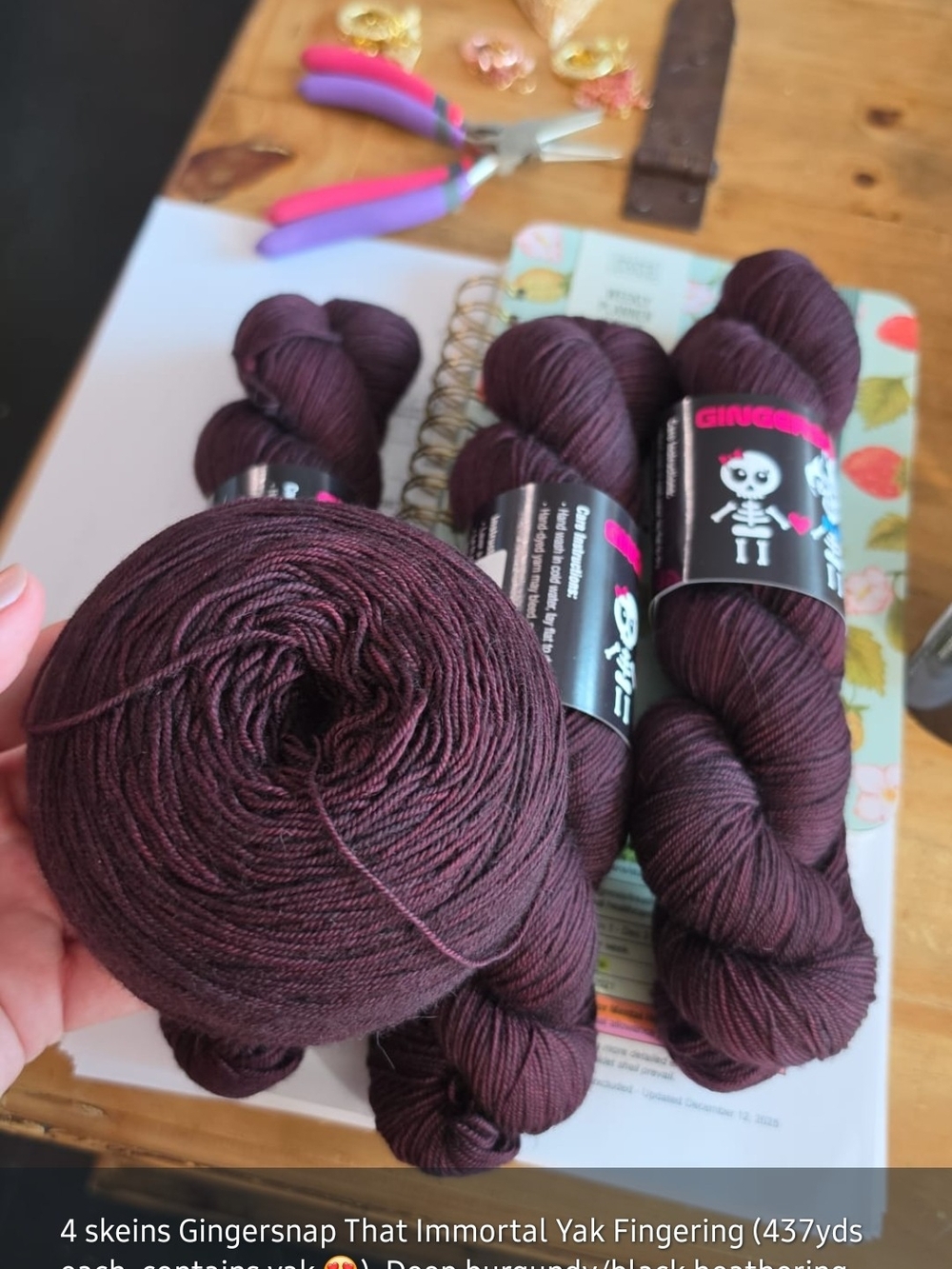 Immortal Yak & Merino Fingering Yarn - Deep Plum